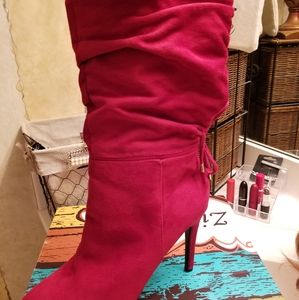 Red suede boots